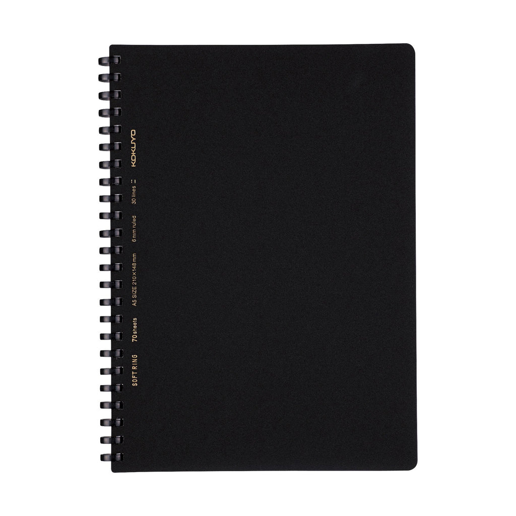 Kokuyo Soft Ring Notebook - Black - Tear Off - Thicker 70 sheets - A5 - 6mm Lined