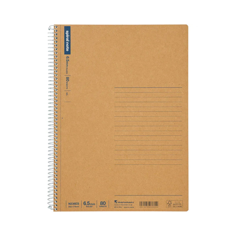 Maruman Spiral Note Basic Notebook - 6.5mm Lined - 80 Sheets - Tear Off - B5