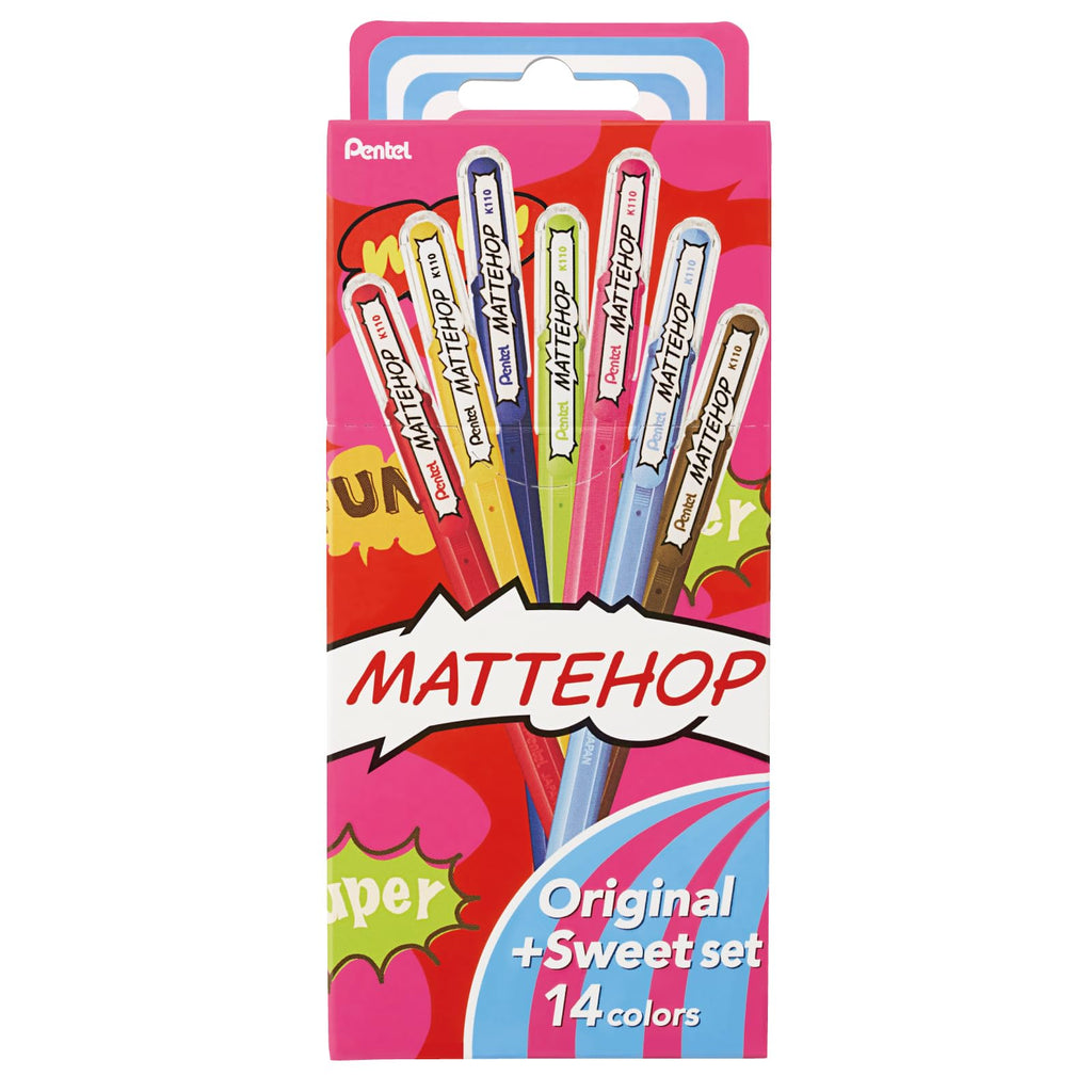 Pentel Matte Hop Ballpoint Gel Pen - 1.0 mm - 14 Color Set