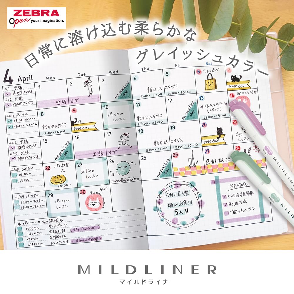 Zebra Mildliner Double - Sided Highlighters - 5 Calm Color Set - 2025 New - ZEBRA WKT7 - 5C - OT - IRO
