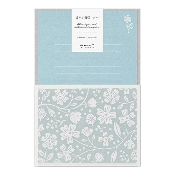 Midori Letter Set - Floral Pattern / Light Blue - MIDORI 86500006 - IRO