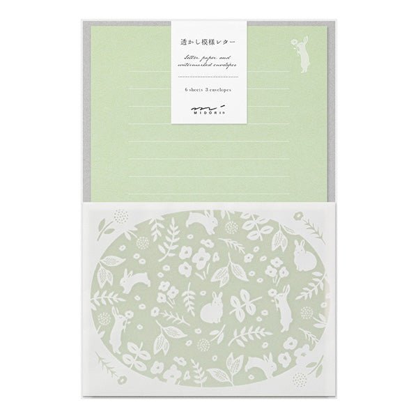 Midori Letter Set - Rabbit Pattern / Light Green - MIDORI 86501006 - IRO
