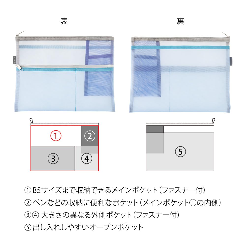 Midori Pen & Tool Pouch - B5 - Mesh Light Blue - MIDORI 53356006 - IRO