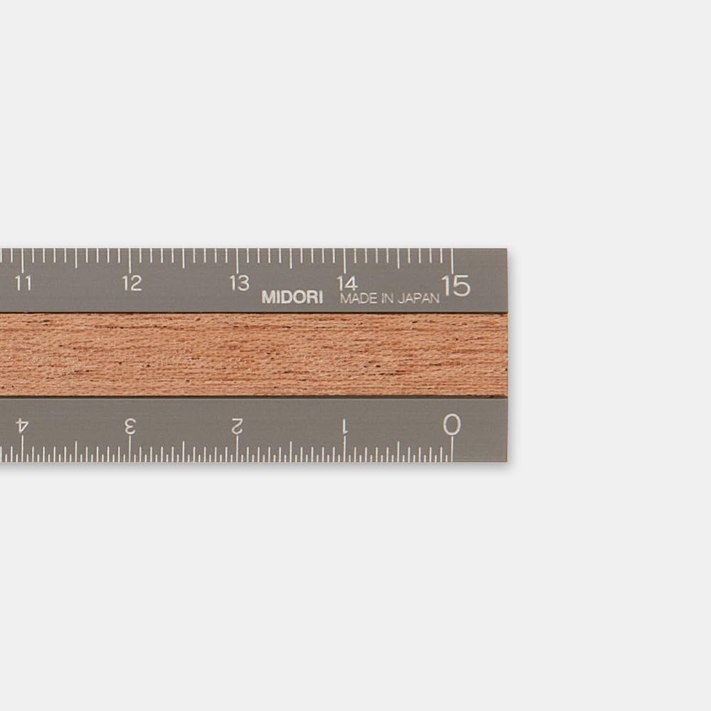 Midori Aluminum & Wood Ruler - 15cm - Gray - MIDORI 42304006 - IRO