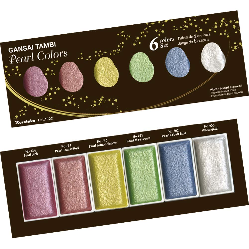 Kuretake Gansai Tambi Watercolor Set - Pearl Colors - 6 Color Set - KURETAKE MC20PC/6V - IRO