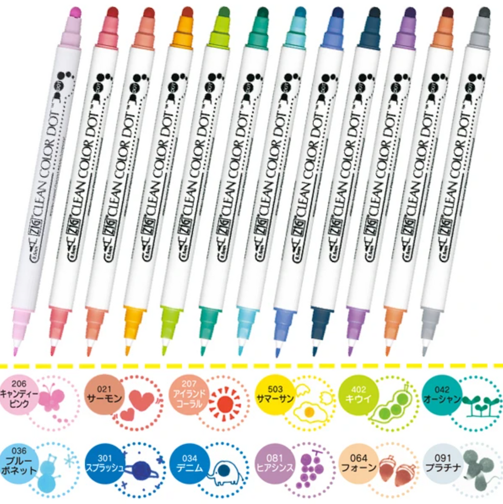 Markers Kuretake ZIG Clean Color Dot Dual-Tip Markers - 12 Color Set KURETAKE TC-6100/12V