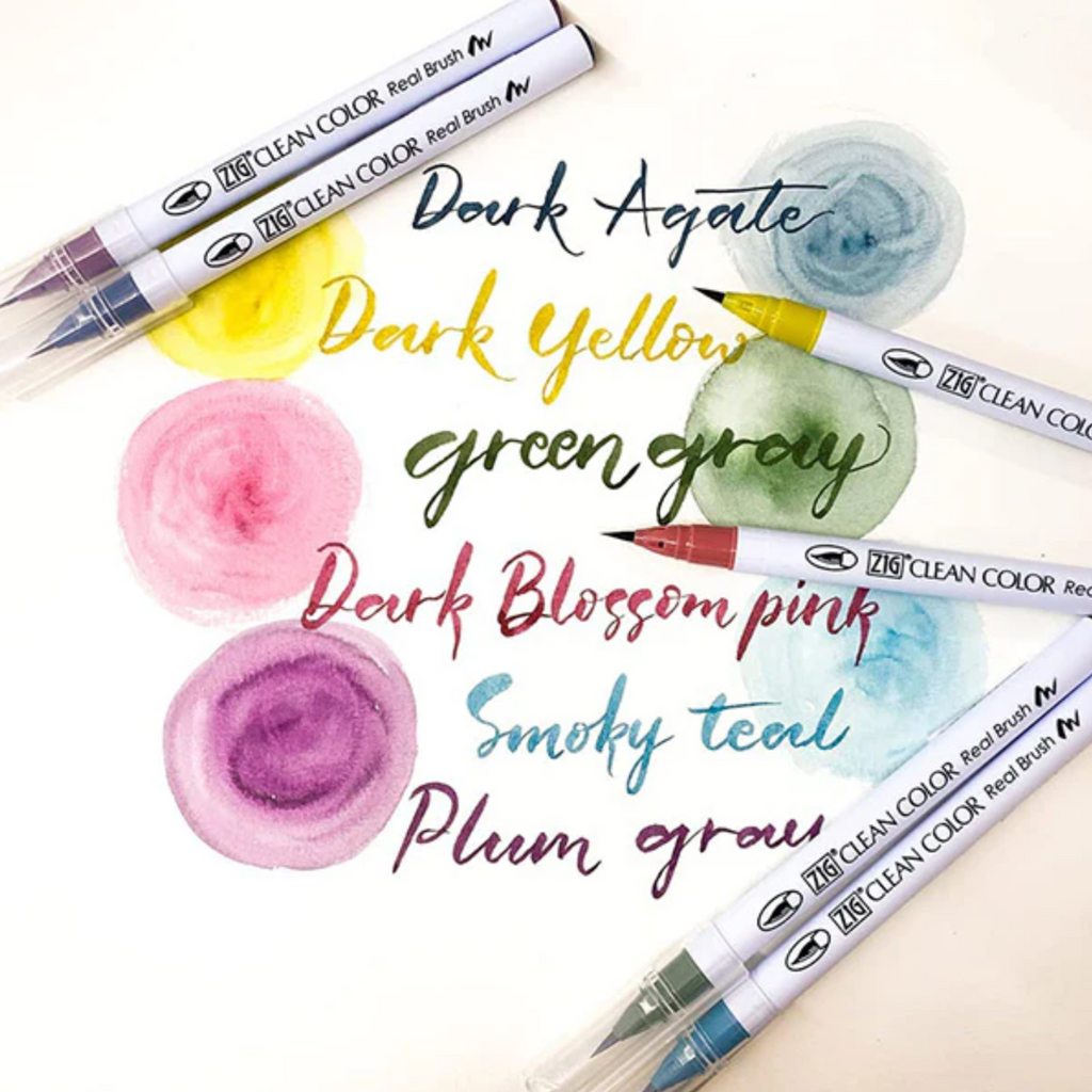 Brush Pens Kuretake Zig Clean Color Real Watercolor Brush Pen - 6 Smoky Color Set KURETAKE RB-6000AT/6VF