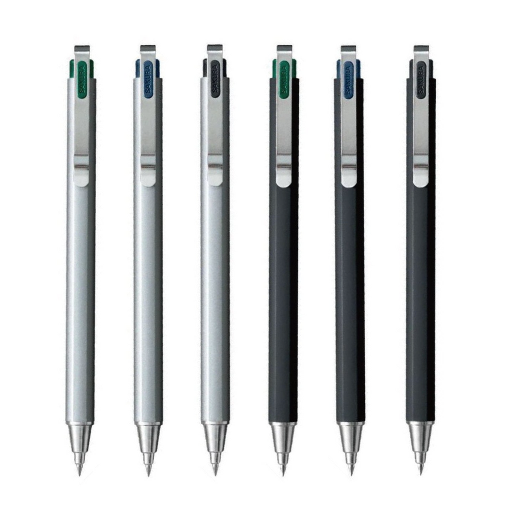 Gel Pens - Sakura Ballsign iD PLUS Gel Pen - 0.5 mm - Black Matte / White Metal - Pure Black - SAKURA GBR355#49 | IRO