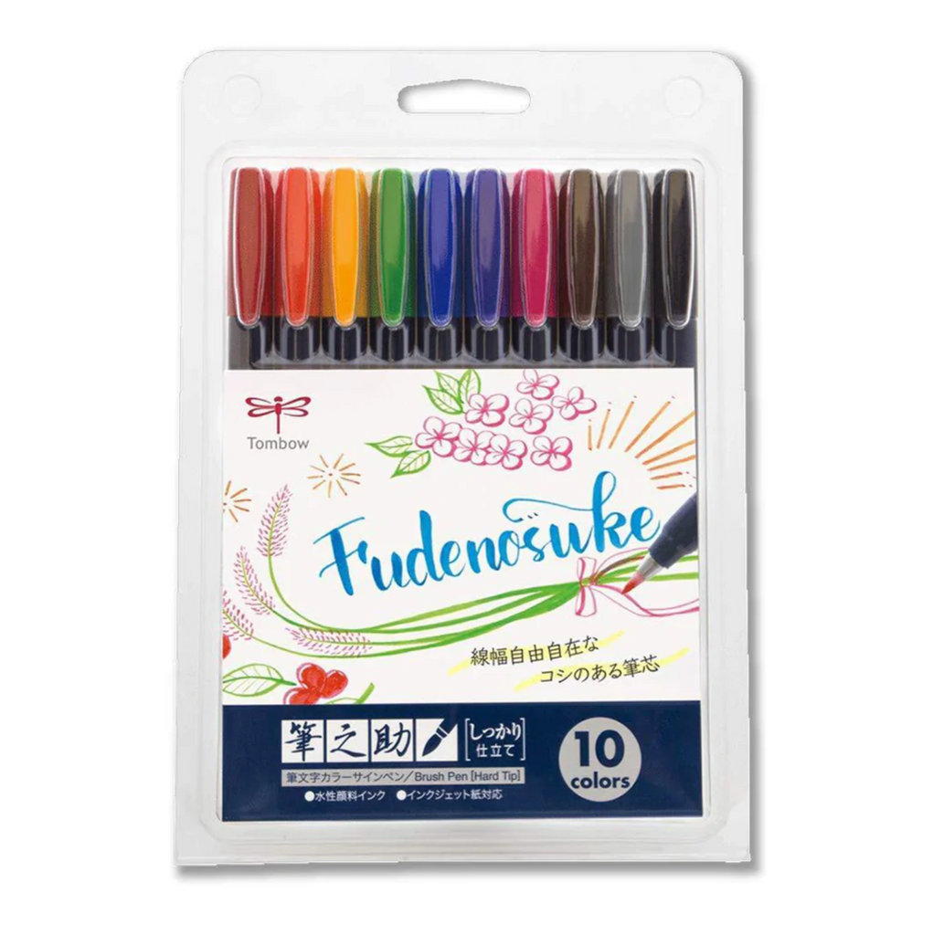 Tombow Fudenosuke Brush Pen - Hard Tip - 10 Color Set - TOMBOW WS - BH10C - IRO