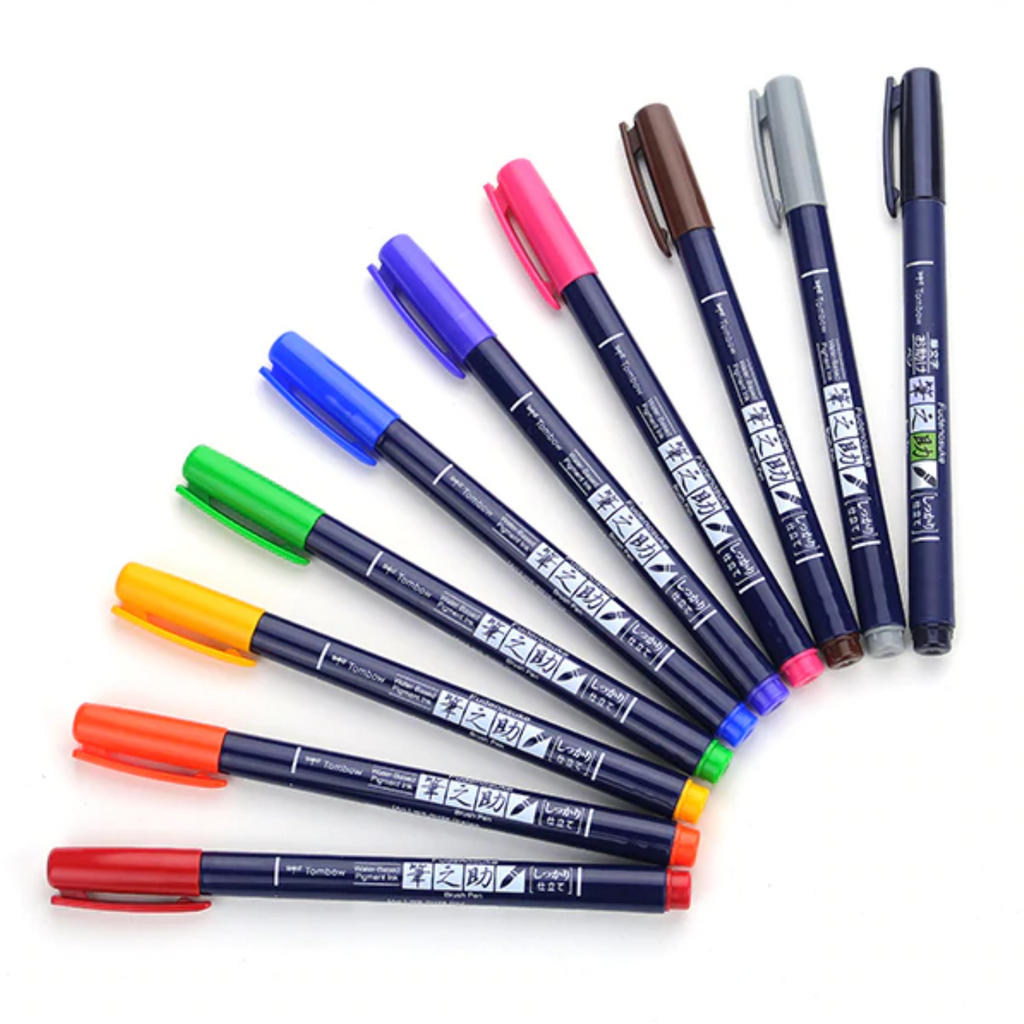 Tombow Fudenosuke Brush Pen - Hard Tip - 10 Color Set - TOMBOW WS - BH10C - IRO