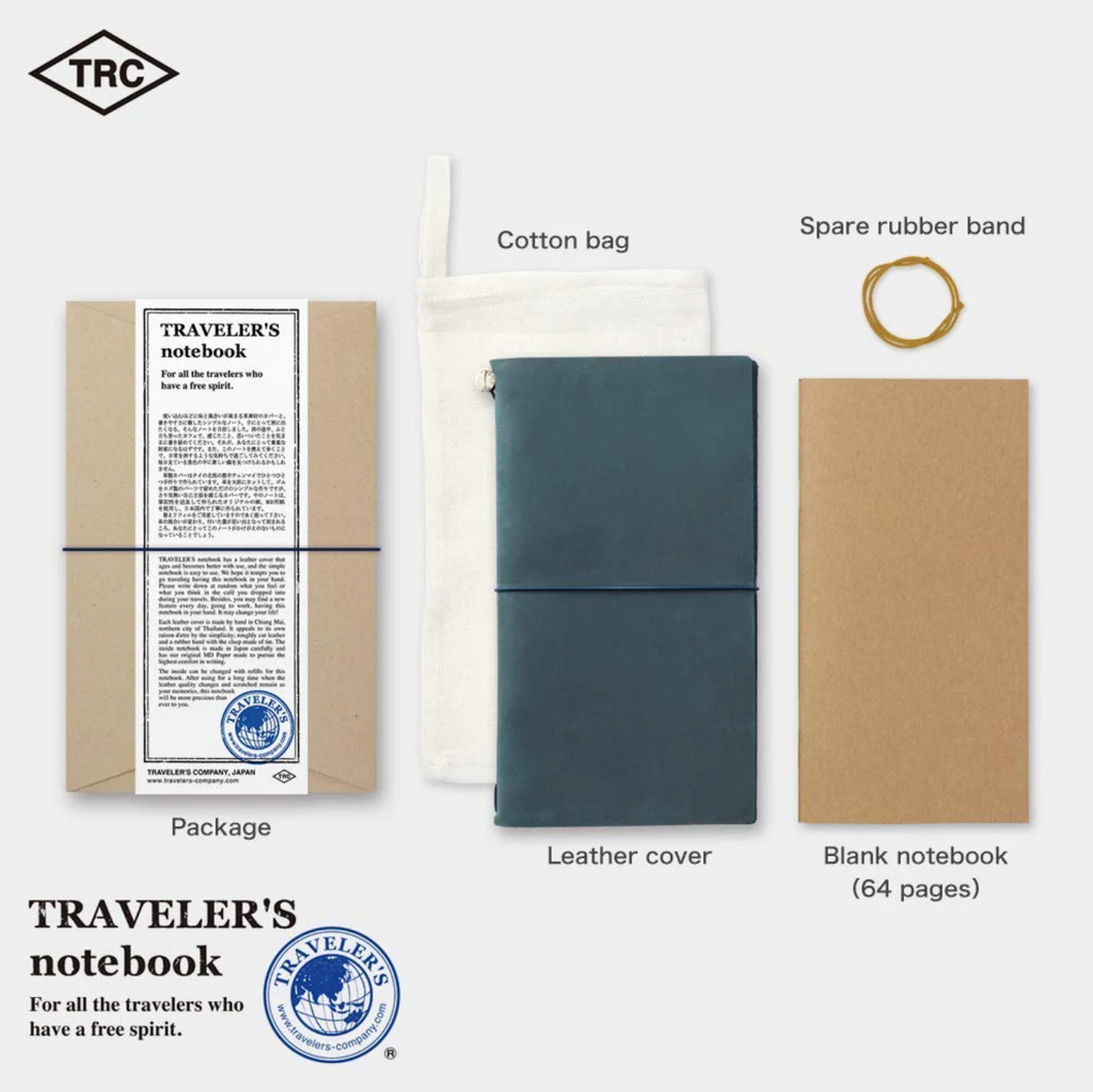 Traveler's Company Traveler's Notebook Starter Kit - Blue Leather - Regular Size - Blank - TRC 15239006 - IRO