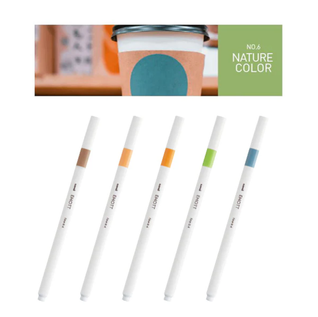 Uni EMOTT Bleeding Resistant Fineliner - 0.4 mm - 5 Color Set No.6 Nature - UNI PEMSY 5C.NO6 - IRO