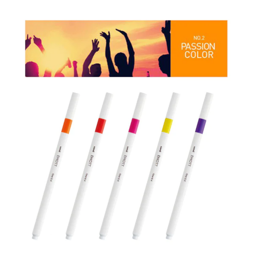 Uni EMOTT Bleeding Resistant Fineliner - 0.4 mm - 5 Color Set No.2 Passion - UNI PEMSY 5C.NO2 - IRO