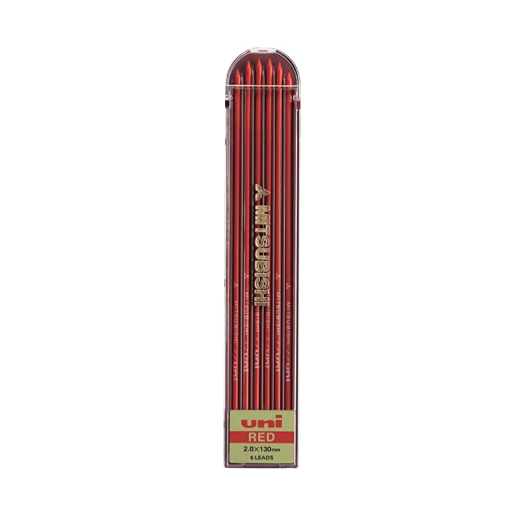 Pencil Leads Uni Mitsubishi 2 mm Lead Refill - Pack of 6 - HB / B / 2B / RED Red UNI ULN.15