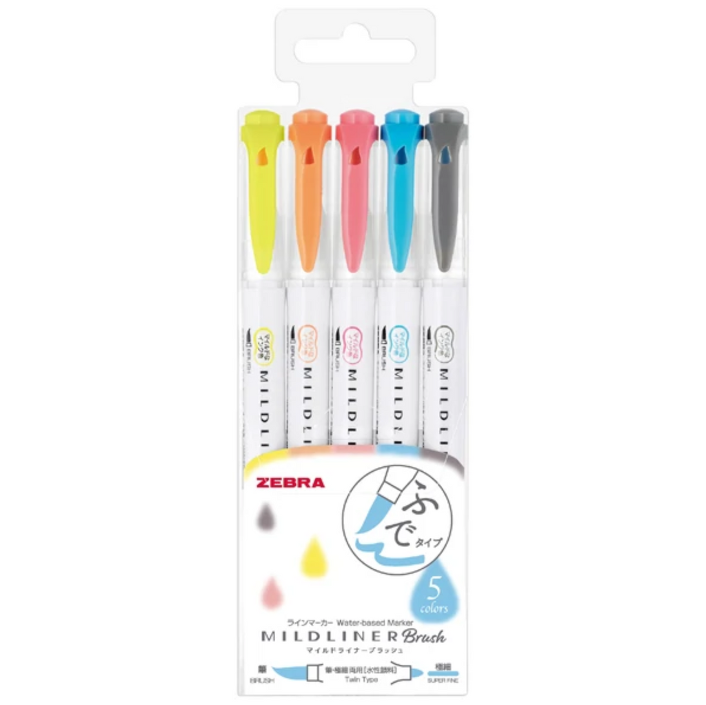 Brush Pens Zebra Mildliner Double-Sided Brush Pen - Bullet Tip / Brush - 5 Color Set Warm Color ZEBRA WFT8-N-5C