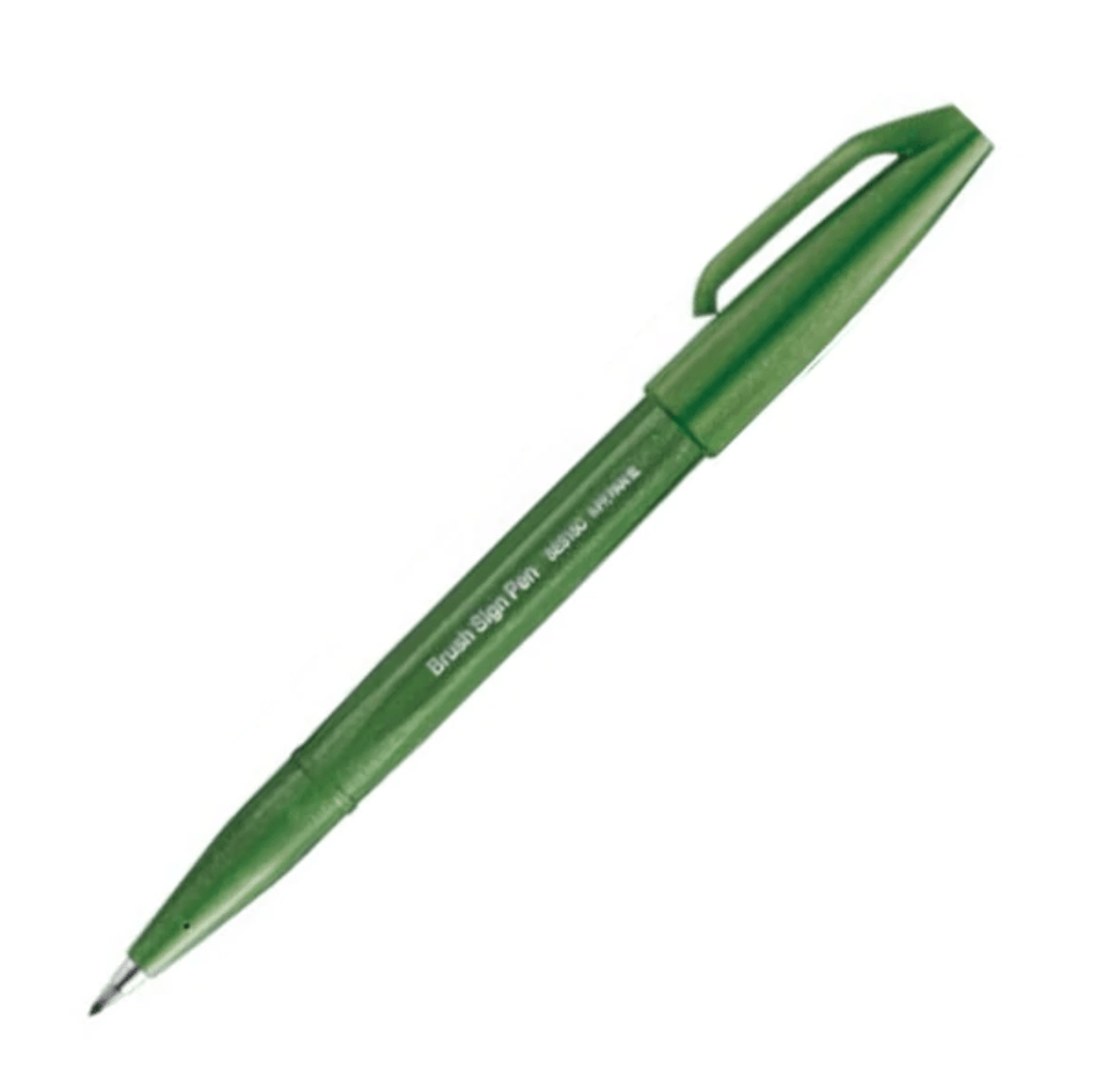 Pentel Fude Touch Brush Sign Pen - Long Life Design Award - 12 New Colors Olive Green - PENTEL SES15C - D2 - IRO