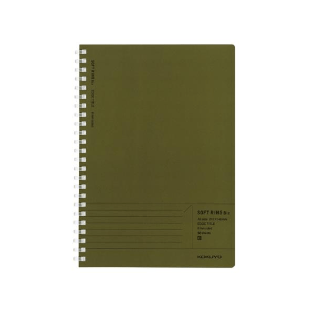 Kokuyo Soft Ring Biz Edge Title Notebook - Olive Green - 50 sheets - A5 - 6mm Lined - KOKUYO SU - SJ231B - G - IRO