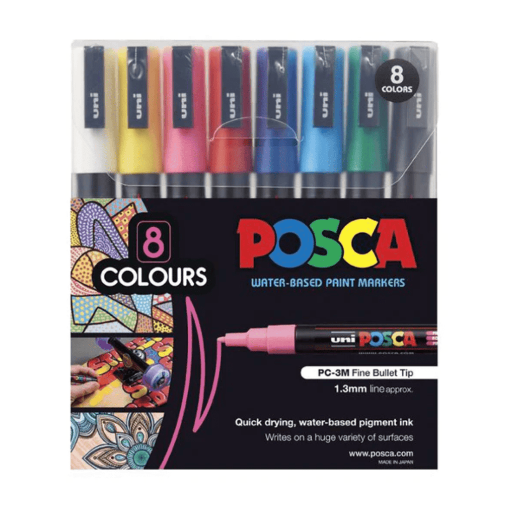 Uni Posca PC - 3M Paint Markers - Fine Tip - 8 Color Set - 1.3 mm - UNI PC3M8C - IRO