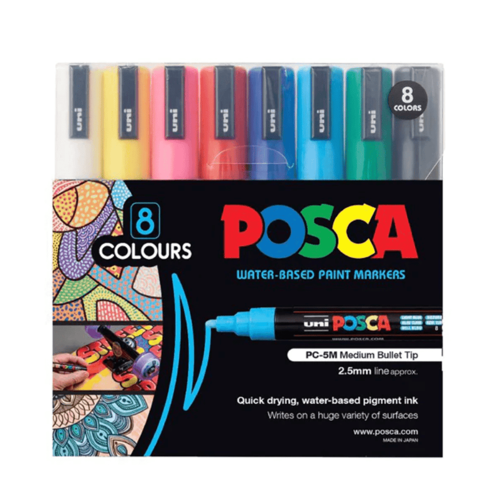Uni Posca PC - 5M Paint Markers - Medium Tip - 8 Color Set - 2.5 mm - UNI PC5M8C - IRO
